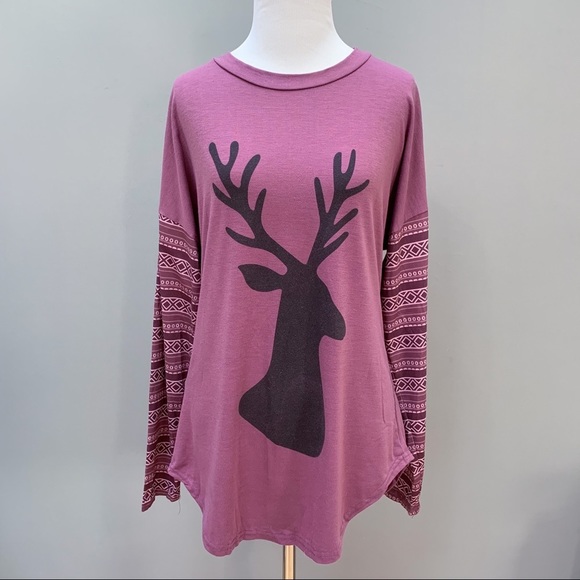 Deer Print Long Sleeved Tunic Shirt, S. - Picture 4 of 5